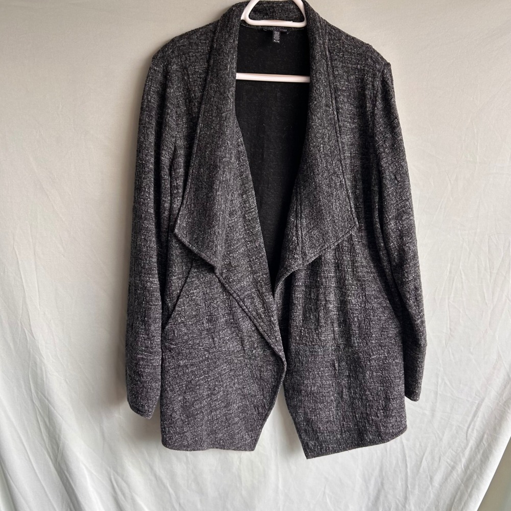 Eileen Fisher Charcoal Gray Draped Shawl Collar Open Front Cardigan Jacket XL